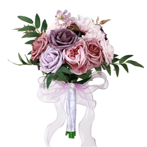 ZYFHYU Handstrauß Hochzeit Brautstrauß Künstlicher Blumenstrauß Braut mit Blumen Brautjungfernstrauß for Hochzeit Verlobungsfeier(Pink and Purple) von ZYFHYU