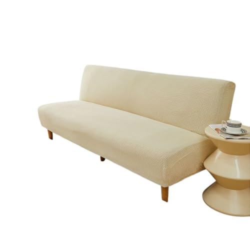 ZYHBBGXFC-XM Futonbezug ohne Armlehnen mit Rüschenrock, hochelastischer Futon-Schlafsofabezug, Rutschfester Sofabezug ohne Armlehnen, Dicker, weicher, gemütlicher Samtstoff(Beige,Large (180-200cm)) von ZYHBBGXFC-XM