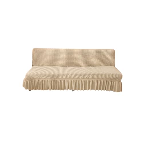 ZYHBBGXFC-XM Futonbezug ohne Armlehnen mit Rüschenrock, hochelastischer Futon-Schlafsofabezug, Rutschfester Sofabezug ohne Armlehnen, Dicker, weicher, gemütlicher Samtstoff(Beige,Medium (155-185cm)) von ZYHBBGXFC-XM