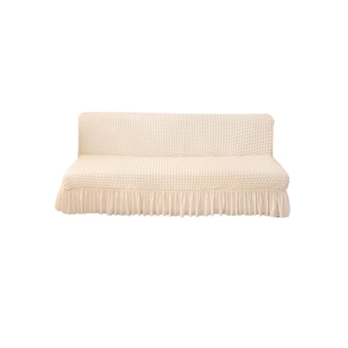 ZYHBBGXFC-XM Futonbezug ohne Armlehnen mit Rüschenrock, hochelastischer Futon-Schlafsofabezug, Rutschfester Sofabezug ohne Armlehnen, Dicker, weicher, gemütlicher Samtstoff(Beige,Small (120-150cm)) von ZYHBBGXFC-XM