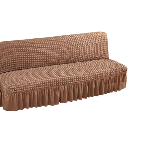 ZYHBBGXFC-XM Futonbezug ohne Armlehnen mit Rüschenrock, hochelastischer Futon-Schlafsofabezug, Rutschfester Sofabezug ohne Armlehnen, Dicker, weicher, gemütlicher Samtstoff(Brown,Large (190-220cm)) von ZYHBBGXFC-XM