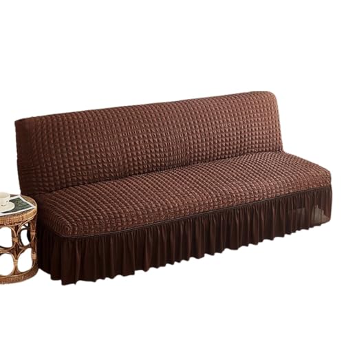 ZYHBBGXFC-XM Futonbezug ohne Armlehnen mit Rüschenrock, hochelastischer Futon-Schlafsofabezug, Rutschfester Sofabezug ohne Armlehnen, Dicker, weicher, gemütlicher Samtstoff(Brown,Medium (155-185cm)) von ZYHBBGXFC-XM