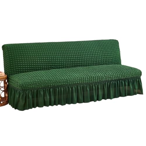 ZYHBBGXFC-XM Futonbezug ohne Armlehnen mit Rüschenrock, hochelastischer Futon-Schlafsofabezug, Rutschfester Sofabezug ohne Armlehnen, Dicker, weicher, gemütlicher Samtstoff(Green,Large (190-220cm)) von ZYHBBGXFC-XM