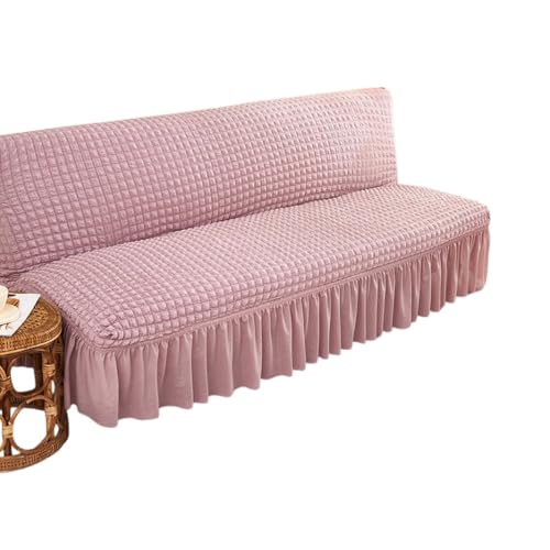 ZYHBBGXFC-XM Futonbezug ohne Armlehnen mit Rüschenrock, hochelastischer Futon-Schlafsofabezug, Rutschfester Sofabezug ohne Armlehnen, Dicker, weicher, gemütlicher Samtstoff(Pink,Large (190-220cm)) von ZYHBBGXFC-XM