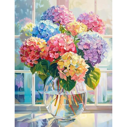 5D Diamant Painting Blumen Hydrangea,Bunte DIY Diamantmalerei für Erwachsene,DIY Kunsthandwerk diamond painting,Diamond Painting Kit für Anfänger,Bunte Strass Stickerei Kit für Heimdekoration,30x40cm von ZYJBD