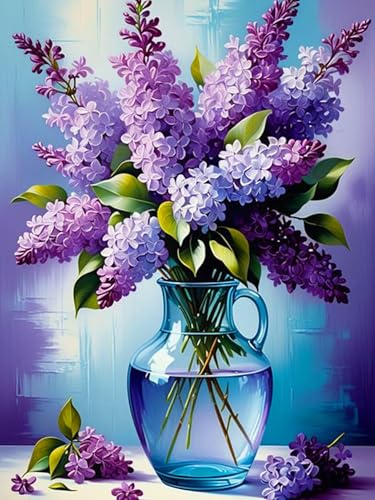 5D Diamond Painting Bilder,Diamant Painting Erwachsene,Blumen-Diamant-Kunstset für Erwachsene,DIY Diamantmalerei von Kit Runde Drill Perlen Kristall Strass,Wandaufkleber Dekor Blumen in Vase 30x40cm von ZYJBD