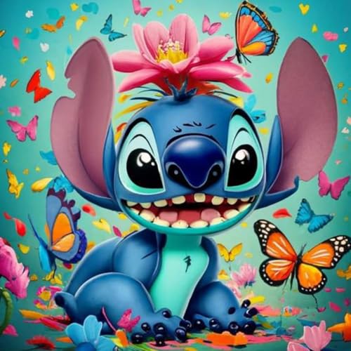 5D Stitch Diamond Painting Schmetterling,Cartoon Anime diamond painting,Vollbohrer DIY Blumen Diamant Painting,Mosaik Kunst Kit, Ideal für Anfänger und Profis,Perfekt als Wanddekoration，30 x 30 cm von ZYJBD