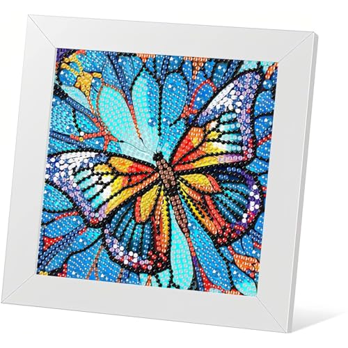 Diamant Painting Kinder Set, Schmetterling 5D Diamond Painting，diamond painting kinder bilder mädchen, DIY Bastelset mit Holzrahmen, Geschenk für Kinder, Mosaik Kunst für Wanddekoration (17x17 cm) von ZYJBD