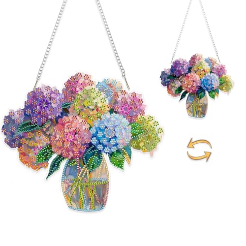 Diamantmalerei Anhänger Set，5D DIY Hydrangea Blumen Hängende Kristall Diamantmalerei,Beidseitiges Acryl Diamond Painting Ornament für Erwachsene, Strass Kunst Dekoration，Diamant Malerei Anhänger Kunst von ZYJBD