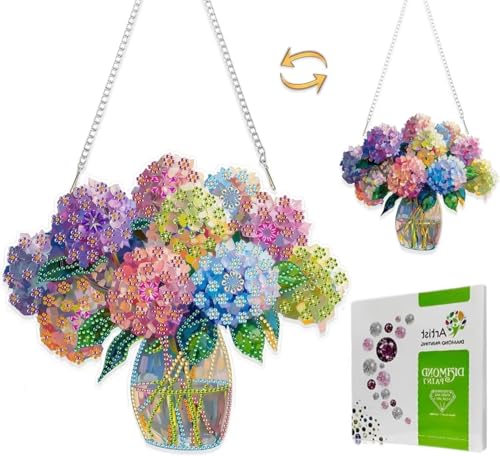 Diamantmalerei Anhänger Set，5D DIY Hydrangea Blumen Hängende Kristall Diamantmalerei,Beidseitiges Acryl Diamond Painting Ornament für Erwachsene, Strass Kunst Dekoration，Diamant Malerei Anhänger Kunst von ZYJBD