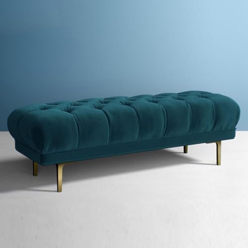 ZYJIX Getuftete Sitzbank Aus Samtstoff – Moderne Bettbank Mit Goldenen Metallbeinen – Perfekt Für Wohnzimmer, Eingangsbereich, Schlafzimmer – Gepolsterter Fußhocker(Size:120x40x40cm,Color:Dunkelblau) von ZYJIX