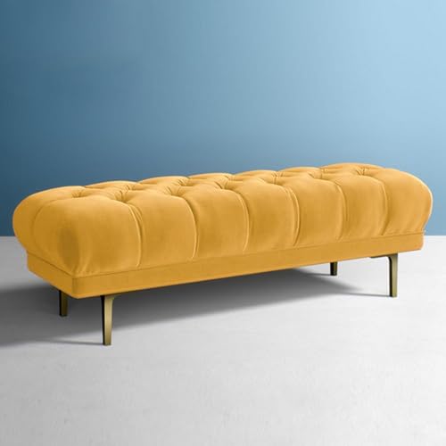 ZYJIX Getuftete Sitzbank Aus Samtstoff – Moderne Bettbank Mit Goldenen Metallbeinen – Perfekt Für Wohnzimmer, Eingangsbereich, Schlafzimmer – Gepolsterter Fußhocker(Size:120x40x40cm,Color:Gelb) von ZYJIX