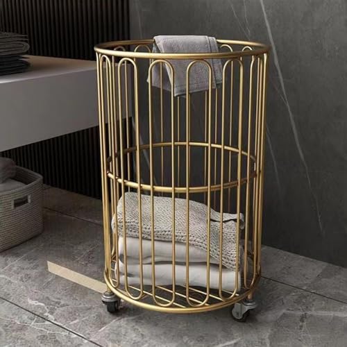 ZYJIX Wäschekorb Aus Netzstoff Mit Rädern – Rollender Metallkorb Zur Aufbewahrung Im Badezimmer Und Schlafzimmer, Schwarzer Aufbewahrungskorb Für Schmutzige Kleidung(Color:Gold) von ZYJIX