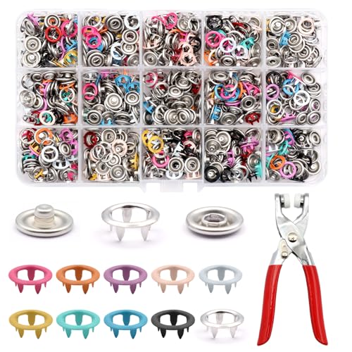 ZYKORT 250 Sets Metall-Druckknöpfe, 9,5 mm, bunte Metalldruckknöpfe, Druckknöpfe mit Zange und Box für Kinderkleidung, Erwachsenenkleidung, Stoff, Basteltasche von ZYKORT