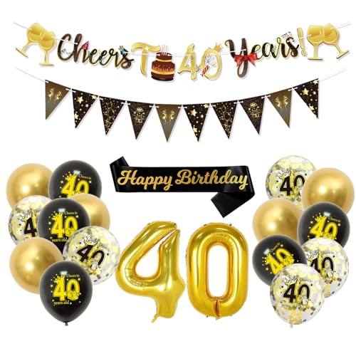 ZYKORT 40 Geburtstag Deko Männer,40 Jahre Geburtstag Dekorationen für Männer Frauen, Happy Birthday Schwarz Gold 40 Jahrestag Ballons Deko für Geburtstag Party Supplies von ZYKORT