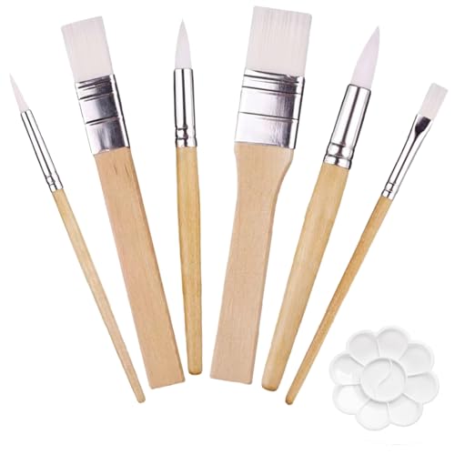 ZYKORT Pinsel Set, 6Stück Hochwertige Pinsel mit Holzgriffen,Nylon Acrylfarben Pinsel Set für Aquarell Ölgemälde, Perfektes Malerei Ölfarben Brush Set für Anfänge Kinder Künstler von ZYKORT