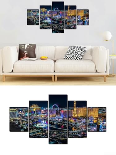 Atemberaubende Las Vegas City Night Skyline, 5-teiliges Leinwand-Kunstdruck-Set, lichtbeständig (20 x 30 x 2, 20 x 40 x 2, 20 x 50 cm) von ZYNCUE