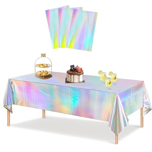 ZYNERY 3 Stück Bunt Plastik Tischdecke, 137 x 274 cm Tischdecke Geburtstag, Party Tischdecke, Glitzer Tischdecke, Wasserdicht Tischdecke, für Geburtstag, Hochzeit, Party von ZYNERY