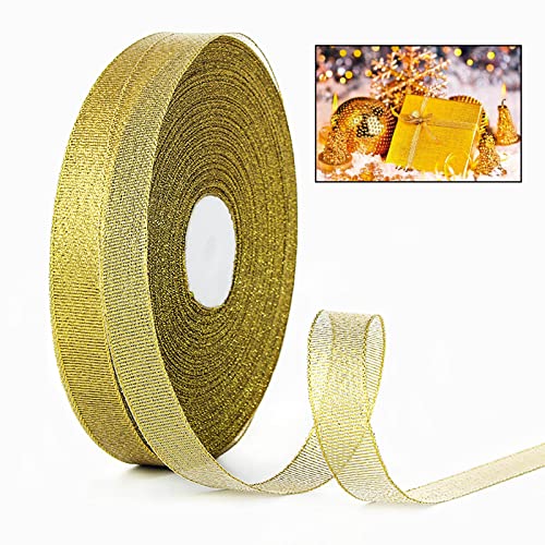 ZYOOO 20mm X 91m Organza Satinband Glitzer Gold - Schleifenband Geschenkband Blumenklebeband zum Basteln von ZYOOO lift