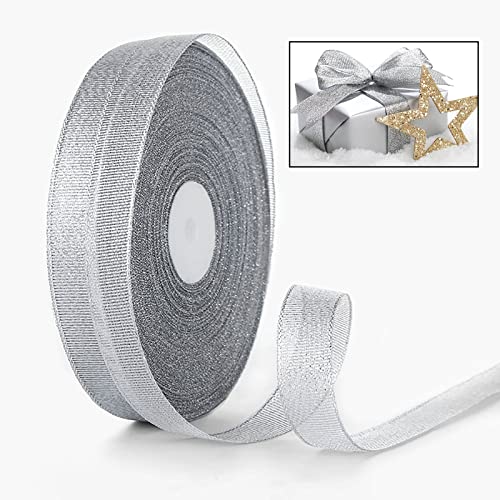 ZYOOO 20mm X 91m Organza Satinband Glitzer Silber - Schleifenband Geschenkband Blumenklebeband zum Basteln von ZYOOO lift