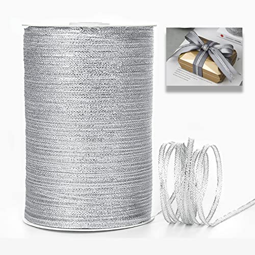 ZYOOO 3mm X 800m Organza Satinband Glitzer Silber Dekoband - Schleifenband Geschenkband Blumenklebeband zum Basteln von ZYOOO lift