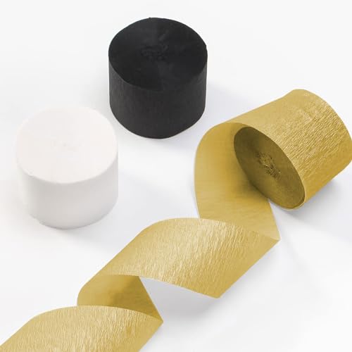 ZYOOO 6 Rollen Krepppapier Schwarz Gold und Weiß,Luftschlangen (25 m pro Rolle) von ZYOOO lift