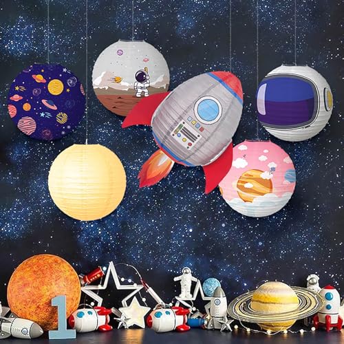 ZYOOO 6 Stück 30cm/12inch Weltraum Astronauten Raketen Papier Laterne Lampions für Junge Geburtstagsdeko Weltraum Motto Party Hängende Deko Deko Sets von ZYOOO lift