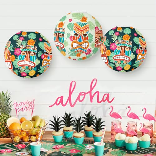 ZYOOO 6pcs Tiki Papier Laternen,12in/30cm Runde hängende Laternen für Aloha Tiki Bar,Luau Hawaiian,Sommer,Tropische,Garten Party Deko von ZYOOO lift