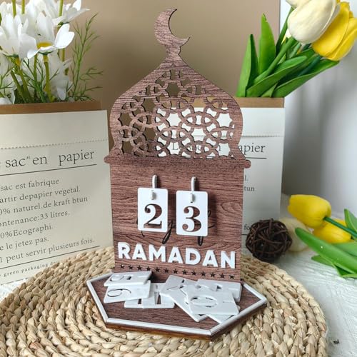 Ramadan-Adventskalender, 2024-Kalender, Ramadan-Countdown, Holz-Tischdekoration, Dekoration für Ramadan-Kareem-Tischplatte (Typ 3) von ZYWUOY