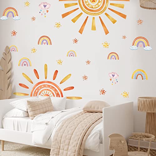 ZYWUOY Sonne Regenbogen Wandaufkleber, Sonne Wanddekoration Aufkleber Regenbogen Stern Wolken für Kinder Schlafzimmer Wohnzimmer Baby Kinderzimmer von ZYWUOY