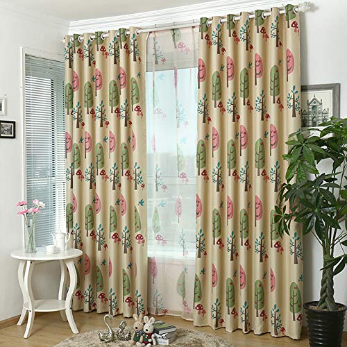 2 Stück Verdunkelungsvorhang Baum Drucken Vorhänge mit Ösen Kinder Blickdichte Gardinen für Kinderzimmer Schlafzimmer Wohnzimmer,Curtain,W100xL250cm von ZYY-Home curtain