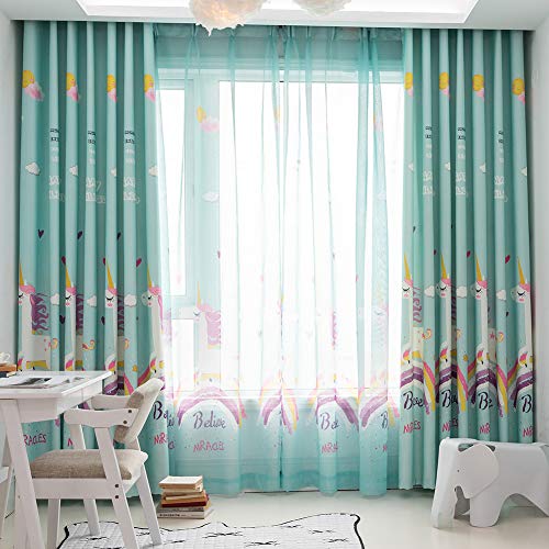 Einhorn Verdunkelungsvorhänge Kinder Drucken Blickdichte Gardinen Ösenschal,für Kinderzimmer Schlafzimmer Wohnzimmer Vorhang 2 Stück,Curtain,W120xL190cm von ZYY-Home curtain