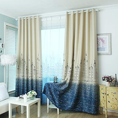 Schloss Drucken Verdunkelungsvorhänge Cartoon Verdunklungsvorhang,mit Ösen Kinder Gardinen für Schlafzimmer Wohnzimmer Kinderzimmer 2 Stück,Curtain,W140xL180cm von ZYY-Home curtain