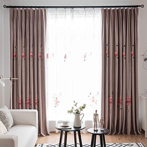 Verdunkelungsvorhänge Hand Gezeichnet Blume Muster Vorhang Kräuselband Samt Blickdichte Gardinen,für Schlafzimmer Wohnzimmer Kinderzimmer 2 Stück,Curtain,W140xL180cm von ZYY-Home curtain