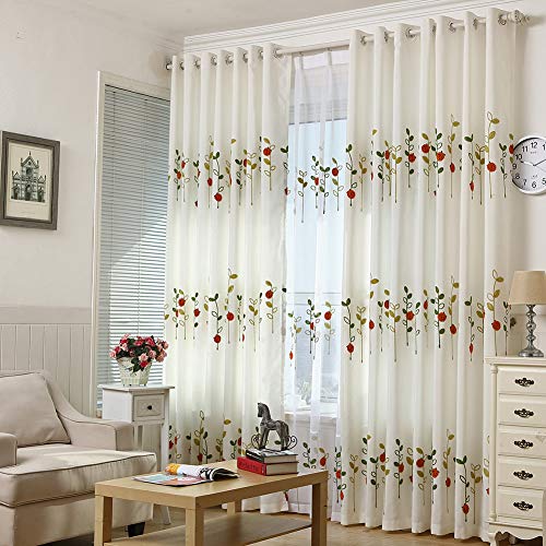 Verdunkelungsvorhänge Marienkäfer Stickerei Blickdichte Gardinen Thermovorhang Kinderzimmer Schlafzimmer Vorhang 2er Set,Curtain,W100xL250cm von ZYY-Home curtain