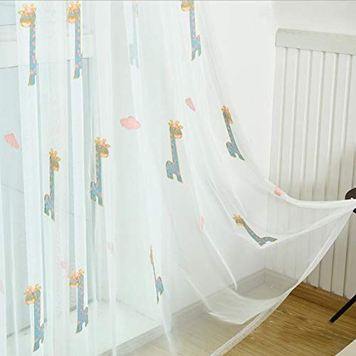 ZYY-Home curtain 2 Panels Baumwolle Leinen Stickerei Cartoon Giraffe Vorhänge Sheer Voile Vorhang Schlafzimmer Atmungsaktiv Transparent für kinderzimmer Vorhänge,Weiß,W140xL245cm von ZYY-Home curtain