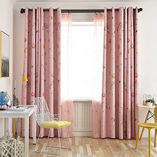 ZYY-Home curtain 2 Stück Blickdichte Gardinen Einhorn Muster Drucken Verdunkelungsvorhänge mit Ösen KinderVorhang für Schlafzimmer Kinderzimmer Wohnzimmer,Rosa,W100xL250cm von ZYY-Home curtain