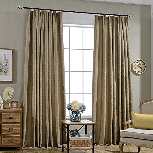 ZYY-Home curtain 2 Stück Jacquard Verdunkelungsvorhänge Retro Kräuselband Blickdichte Vorhang für Schlafzimmer Wohnzimmer Kinderzimmer,Camel,W170xL190cm von ZYY-Home curtain