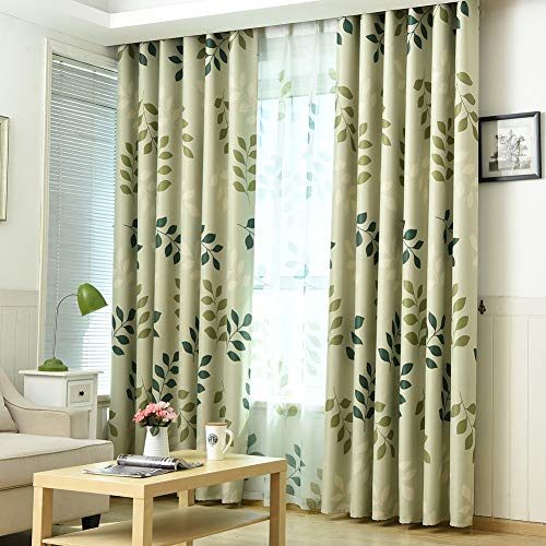 ZYY-Home curtain 2 Stück Verdunkelungsvorhänge Blätter Drucken Thermovorhang,mit Ösen Schlafzimmer Kinderzimmer Wohnzimmer Blickdichte Vorhang,Grün,W135xL244cm von ZYY-Home curtain