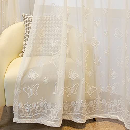 ZYY-Home curtain 2 Stück Voile Vorhang Weiß Linderung Schmetterling Halbtransparent Vorhänge Mit Ösen Für Wohnzimmer Schlafzimmer Kinderzimmer,Weiß,W135xL244cm von ZYY-Home curtain