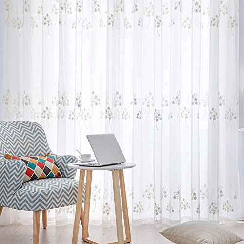 ZYY-Home curtain 2 Stück Vorhang Voile Stickerei Blumen Transparent Gardinen, Mit Ösen Für Wohnzimmer Kinderzimmer Schlafzimmer,Weiß,W200xL270cm von ZYY-Home curtain