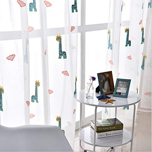 ZYY-Home curtain 2 Stücke Gardinen Giraffe Stickerei Weiche Atmungsaktive Transparent Voile Cartoon Kinderzimmer Vorhang mit Ösen für Wohn- und Schlazimmer Voile Fenster Dekoration,Weiß,W135xL244cm von ZYY-Home curtain