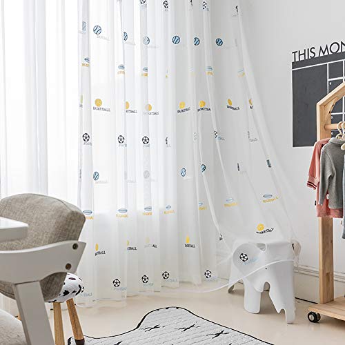 ZYY-Home curtain Ball Stickerei Transparent Vorhang Kinder Cartoon Voile Vorhänge Bleistift Falte Drapieren Gardinen für Wohnzimmer Kinderzimmer Schlafzimmer,W120xL140cm*1piece von ZYY-Home curtain