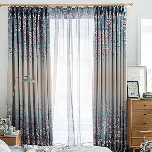 ZYY-Home curtain Blume Drucken Verdunkelungsvorhänge Bleistift Falte Drapieren Vorhang Schlafzimmer Wohnzimmer Kinderzimmer Blickdichte Gardinen 2 Stück,W140xL270cm von ZYY-Home curtain