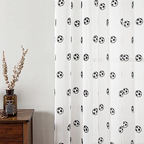 ZYY-Home curtain Football Stickerei Sheer Voile Vorhang Kinderzimmer Mit Ösen Indoor Vorhänge 2 Stück Für Schlafzimmer Wohnzimmer,Weiß,W100xL250cm von ZYY-Home curtain