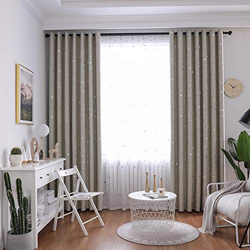 ZYY-Home curtain Galaxy Verdunkelungsvorhänge Sterne Mond Thermovorhang Ösenschal Kinder Blickdichte Gardinen 2 Stück für Schlafzimmer Wohnzimmer Kinderzimmer,Beige,W120xL140cm von ZYY-Home curtain