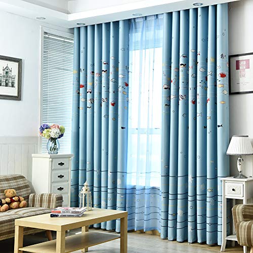 ZYY-Home curtain Gardinen Kinder Cartoon Fisch Drucken Verdunkelungsvorhang Kind Blickdichte Gardinen Ösen vorhänge 2 Stück für Wohnzimmer Schlafzimmer,W140xL270cm von ZYY-Home curtain