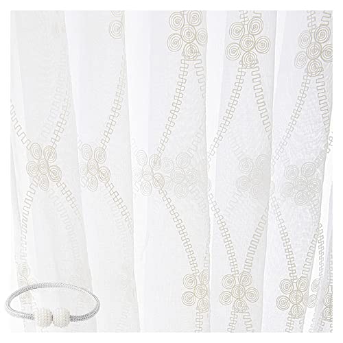 ZYY-Home curtain Geometrie Stickerei Vorhänge Blumen Weiß Voile Vorhang Bleistift Falte Für Wohnzimmer Schlafzimmer Kinderzimmer Gardinen 2 Stück,Weiß,W170xL190cm von ZYY-Home curtain