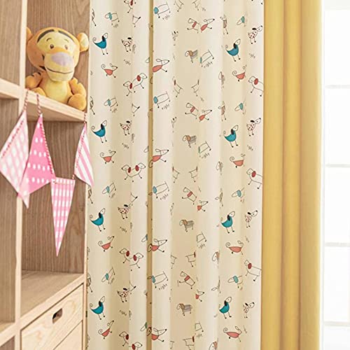 ZYY-Home curtain Hund Drucken Verdunklungsvorhang Kinderzimmer Spleißen Gardinen Mit Ösen Einfachheit Vorhänge 2 Stück Für Schlafzimmer Wohnzimmer,W100xL250cm von ZYY-Home curtain