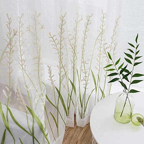 ZYY-Home curtain Lavendel Pflanze Stickerei Weiche Atmungsaktive Voile Vorhänge Transparent Vorhang für Schlaf und Wohnzimmer Gardinen mit Ösen Voile Bestickt 2 Stücke,W135xL244cm von ZYY-Home curtain